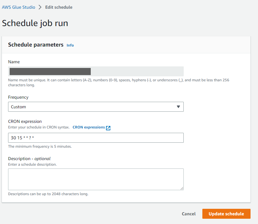 Glue job Schedule Glue job Schedule